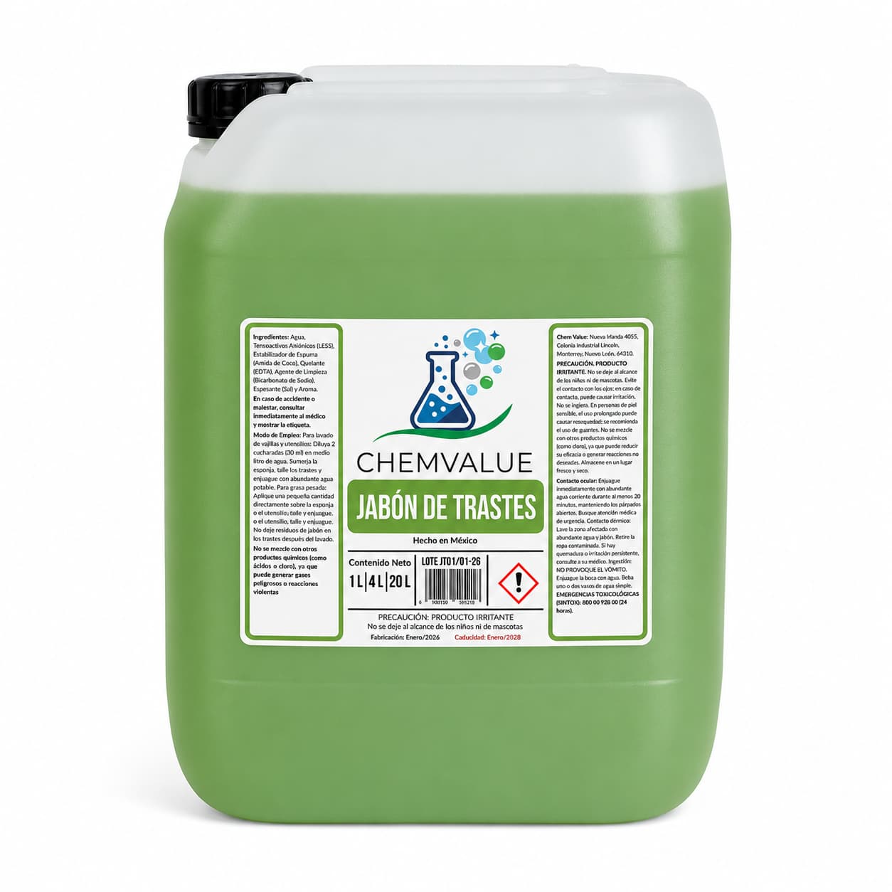 JABON DE TRASTES DE LIMON CHEMVALUE 20LTS